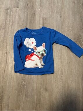 okie dokie Royal Blue Long-Sleeve Tee with French Bulldog‎ Print